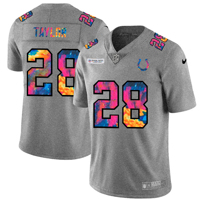 NFL Indianapolis Colts #28 Jonathan Taylor Men Nike MultiColor 2020  Crucial Catch  Jersey Grey->kansas city chiefs->NFL Jersey